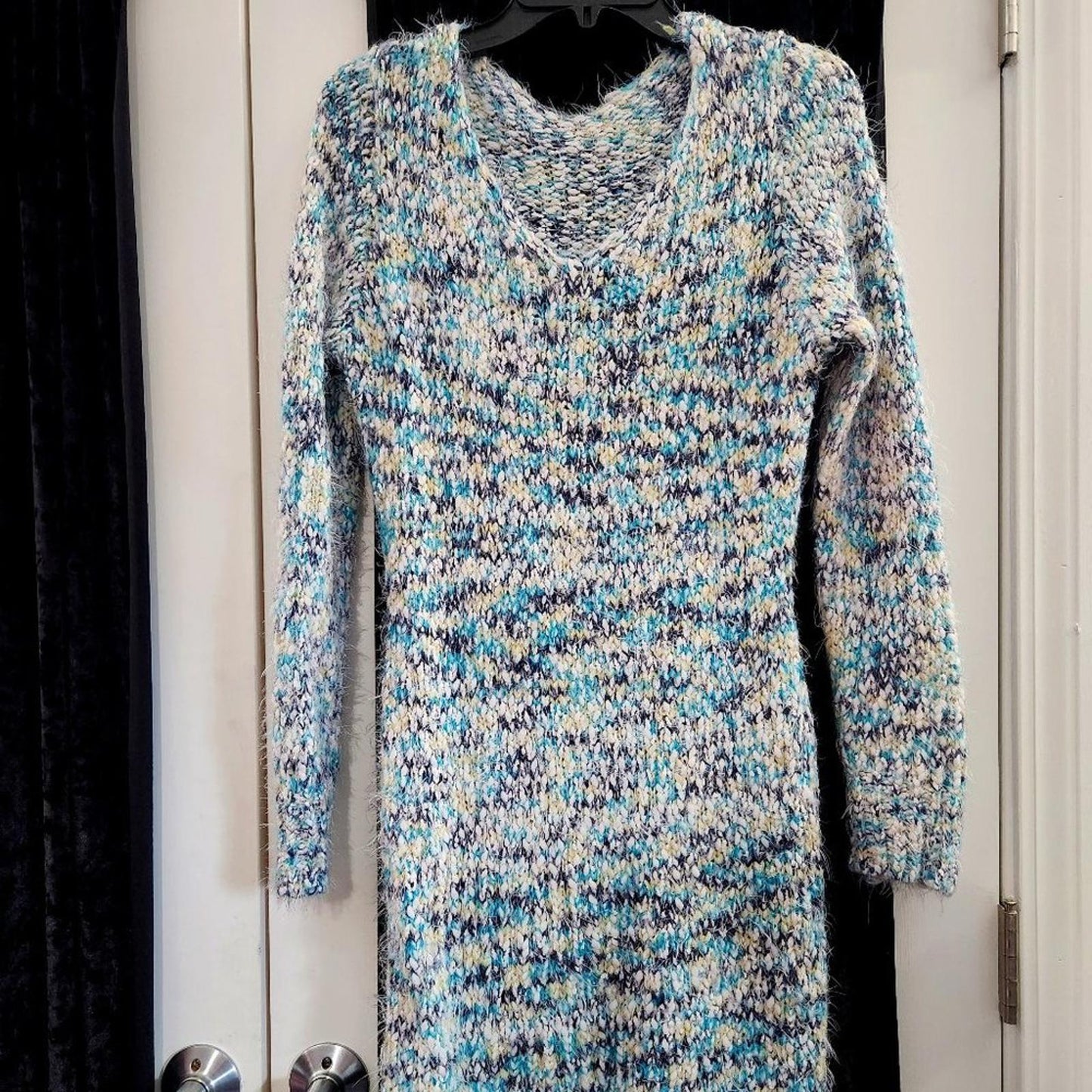 Marbled eyelash bodycon sweater dress