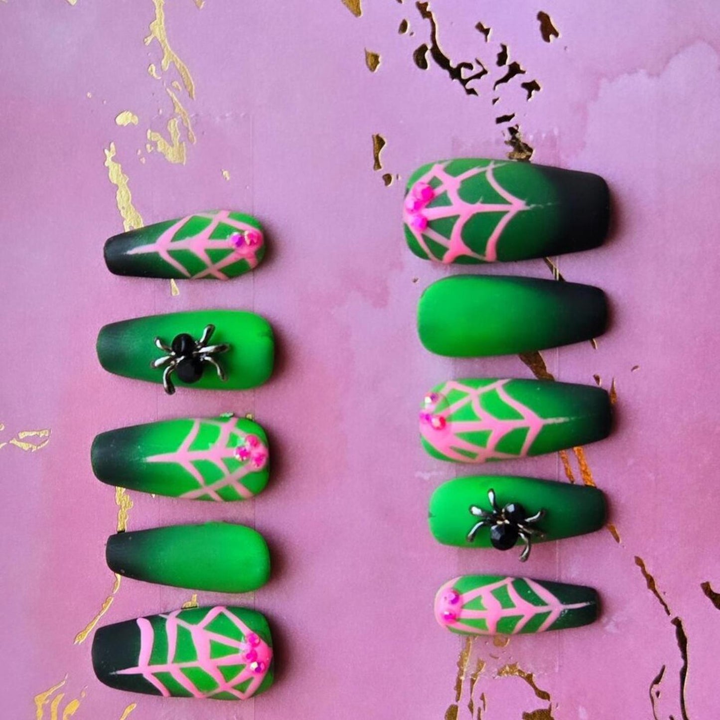 Handmade press on nails ombre with spiderweb gothic