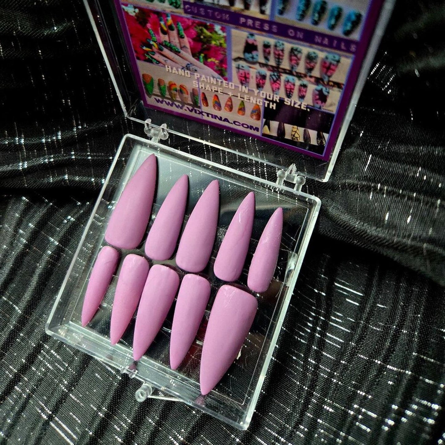 Matte solid color hand painted press on nails mauve purple