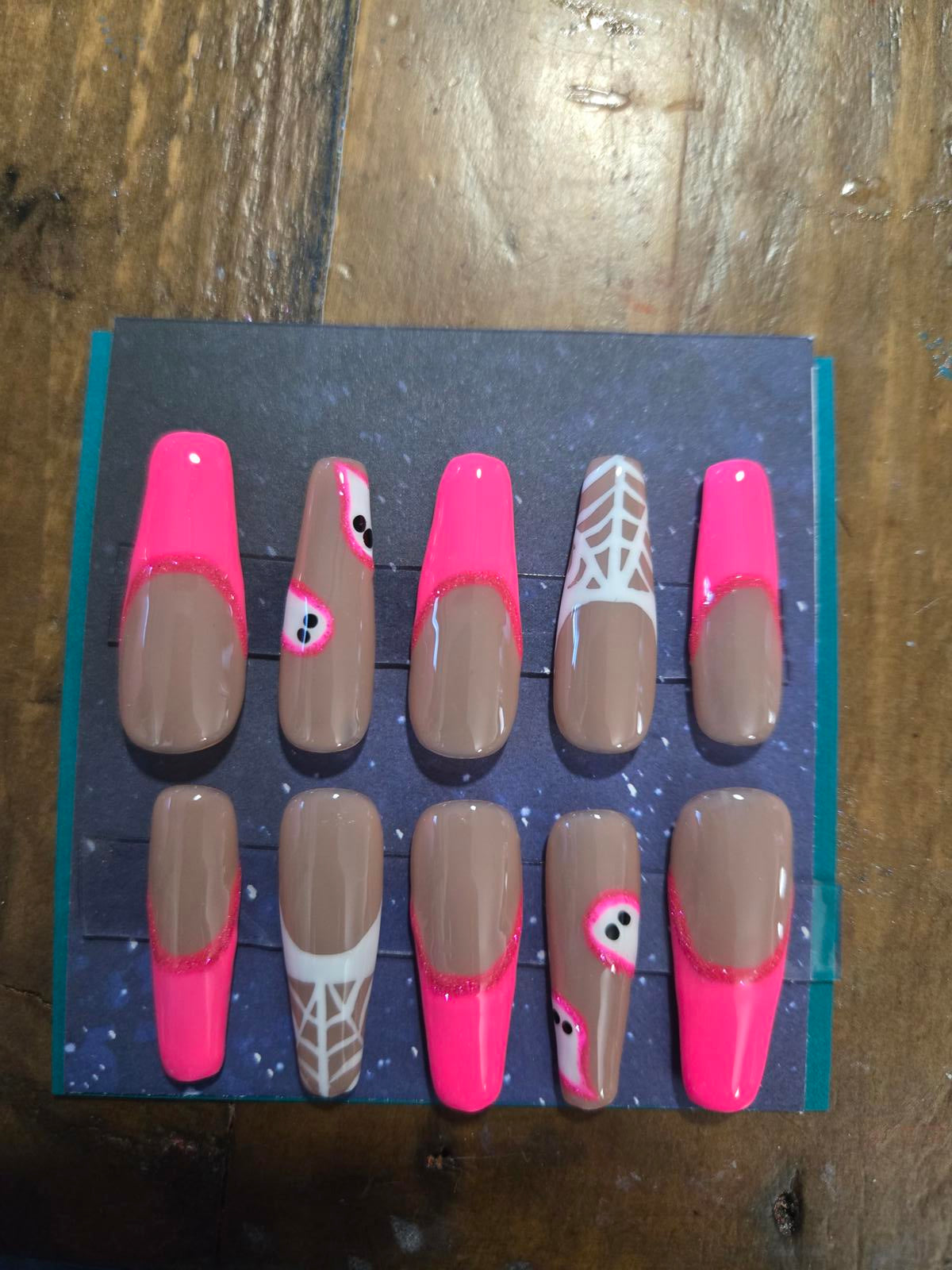 Girly ghost pink halloween french press on nails custom made
