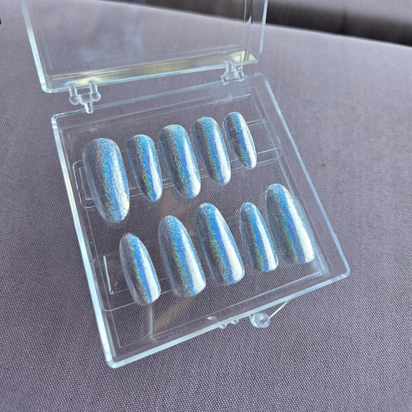 Holographic chrome custom press on nails