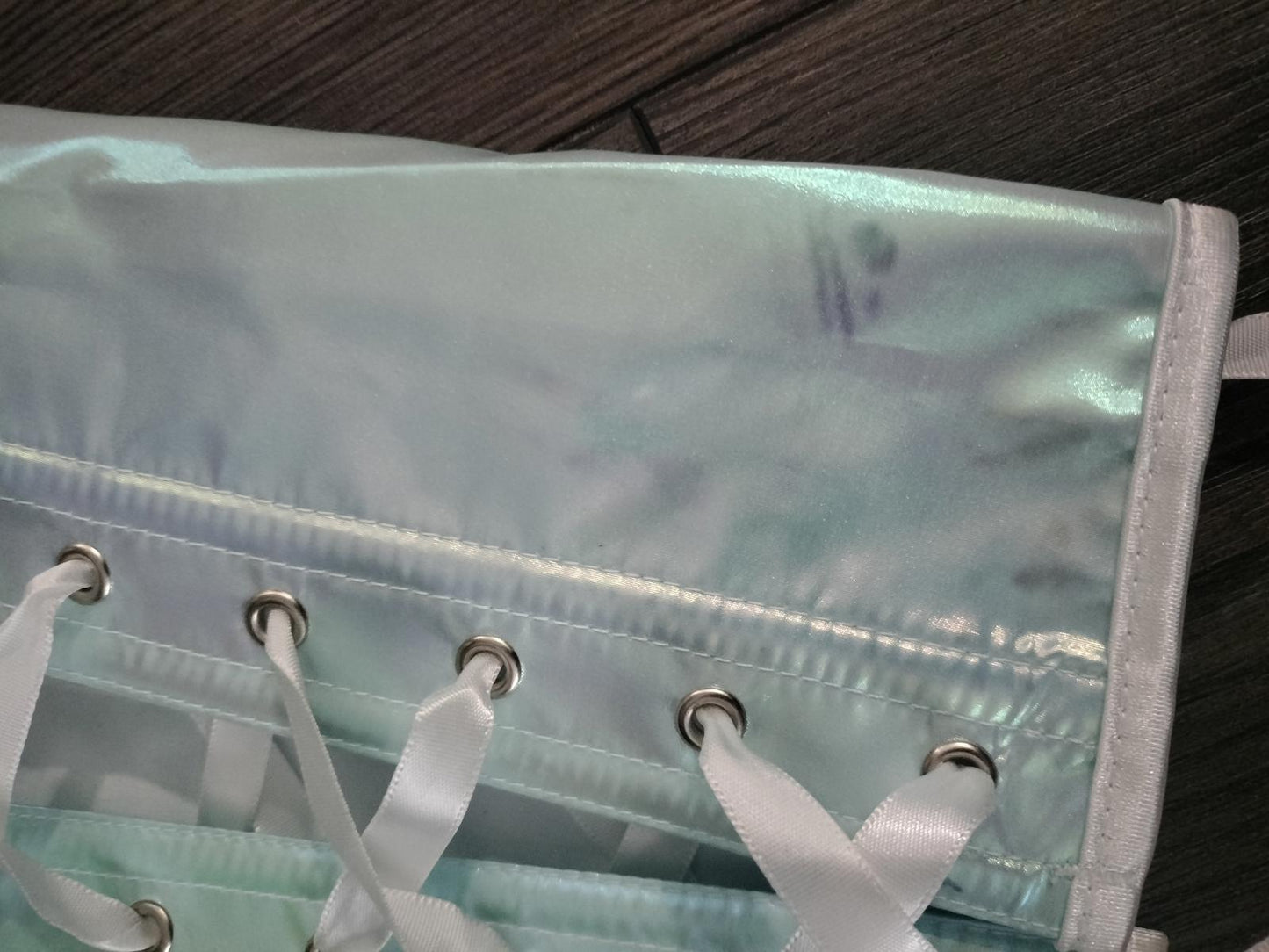 Blue and white iridescent corset