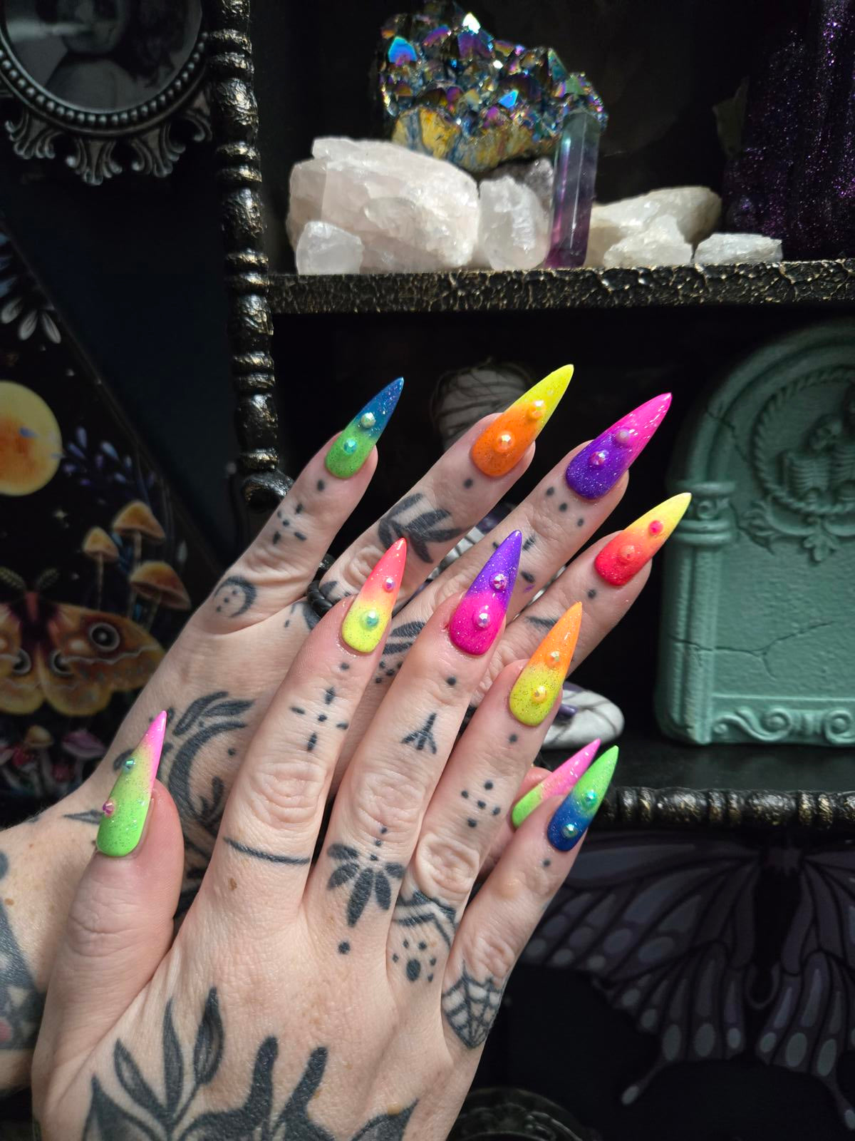 Neon ombre summer stiletto nails custom made
