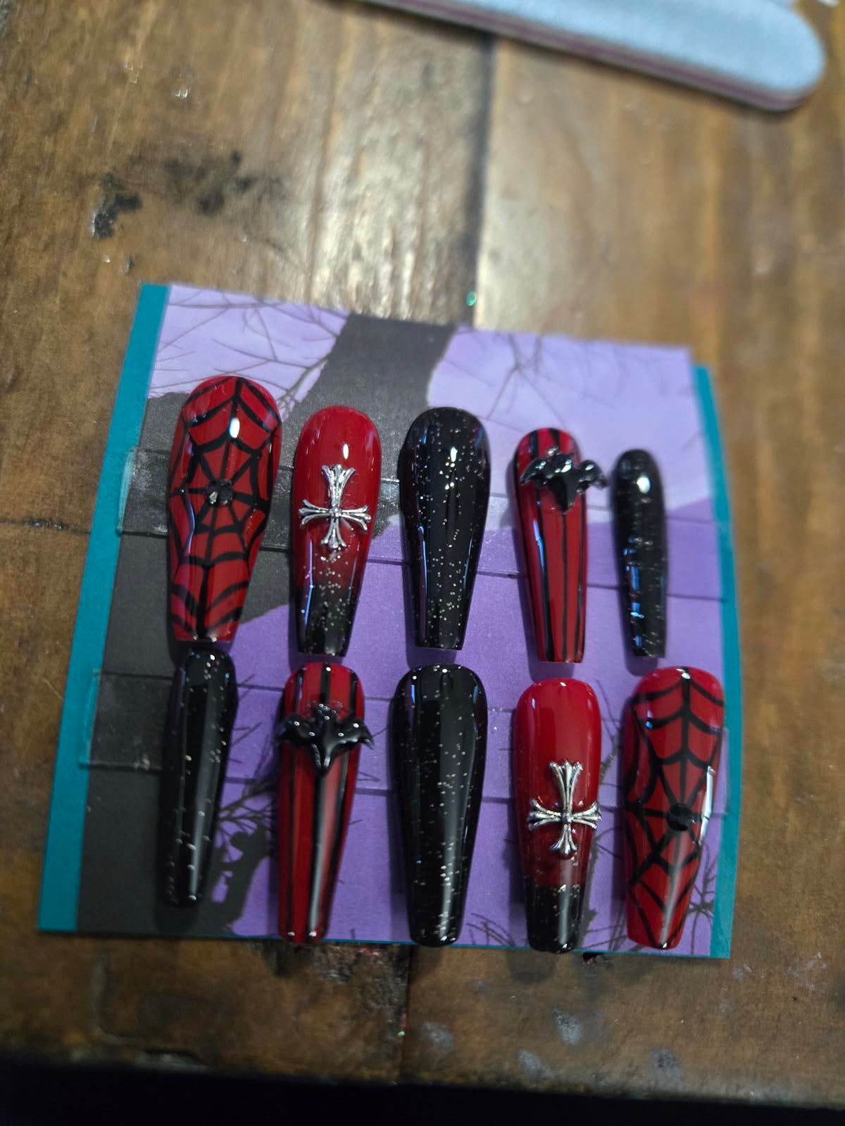 Gothic vampy coffin halloween nails custom made