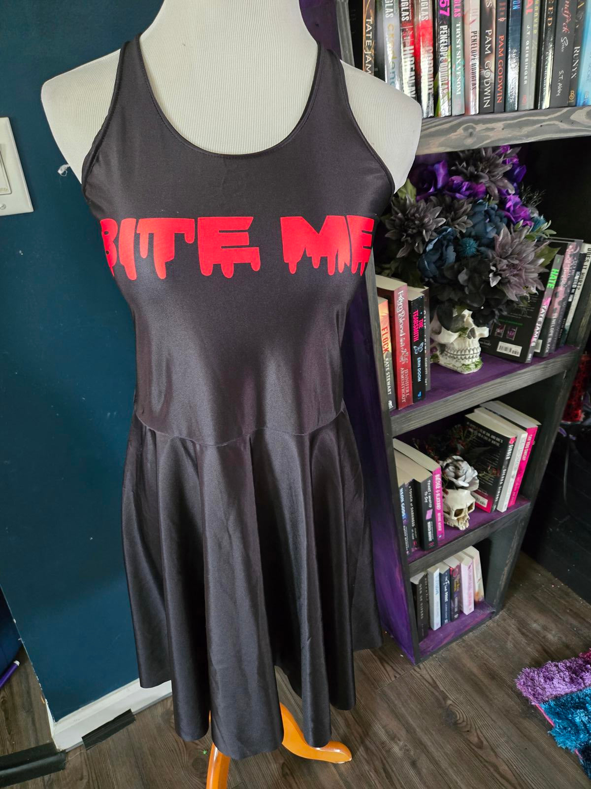 Black skater dress "bite me"
