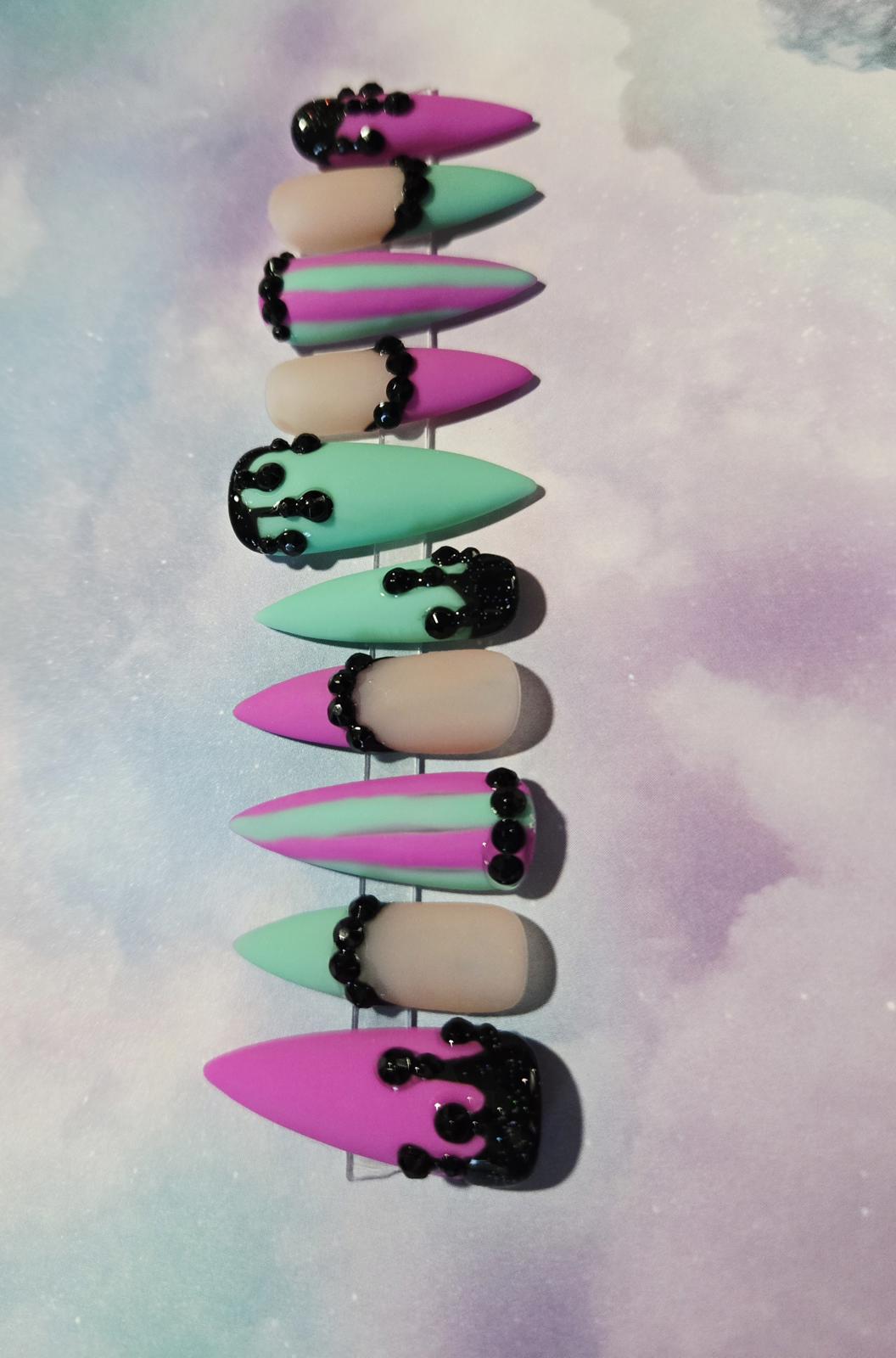 Matte pastel stiletto drippy nails custom made