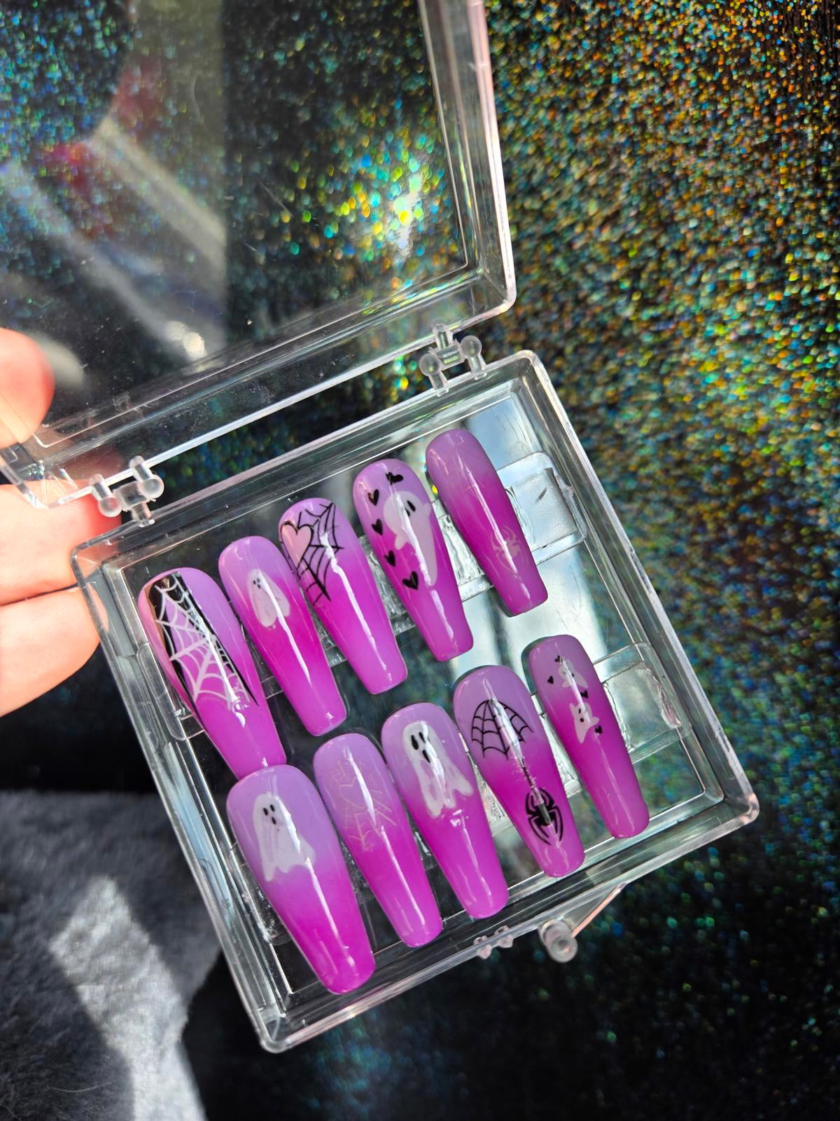 handmade pastel goth ombre press on nails with spooky designs