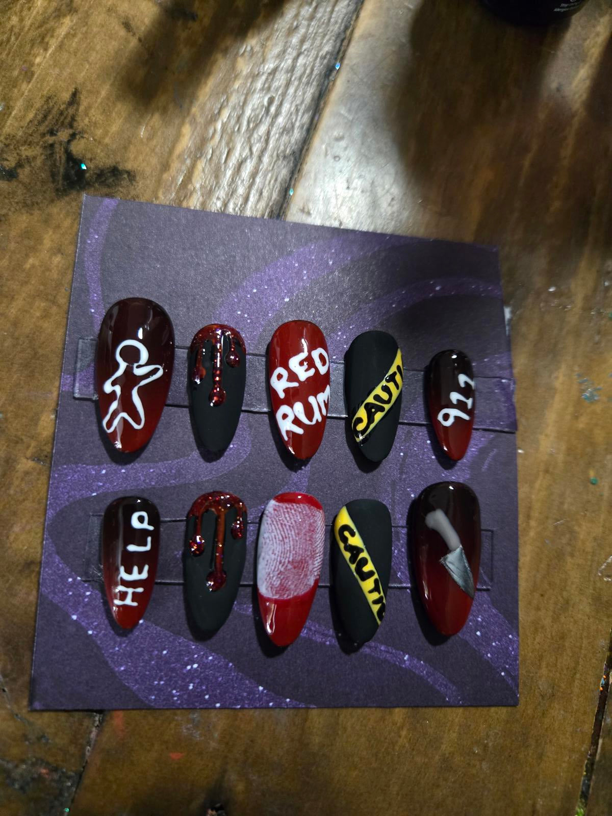 Crime scene redrum press on nails custom made