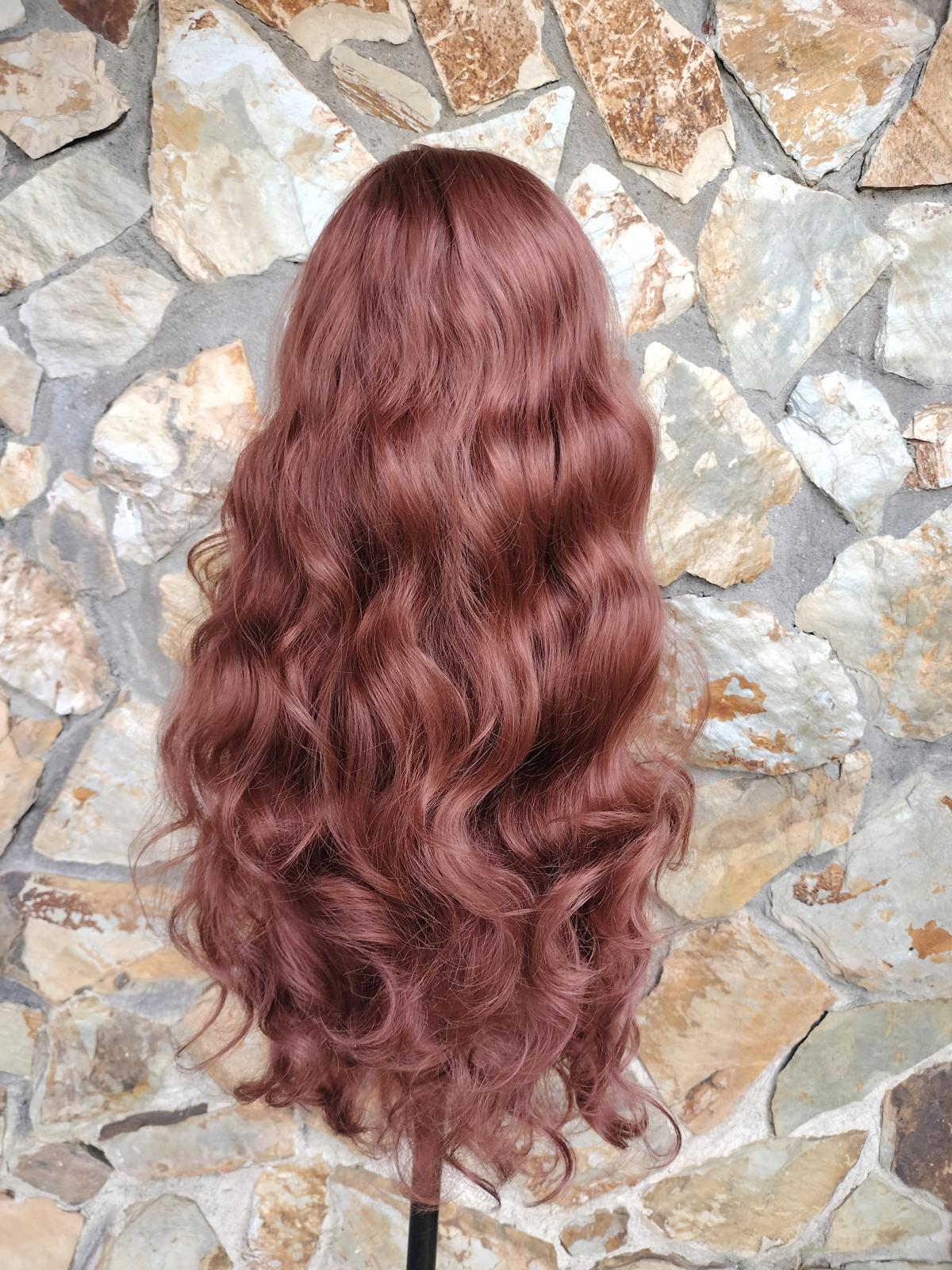 Long wavy auburn red lace front wig