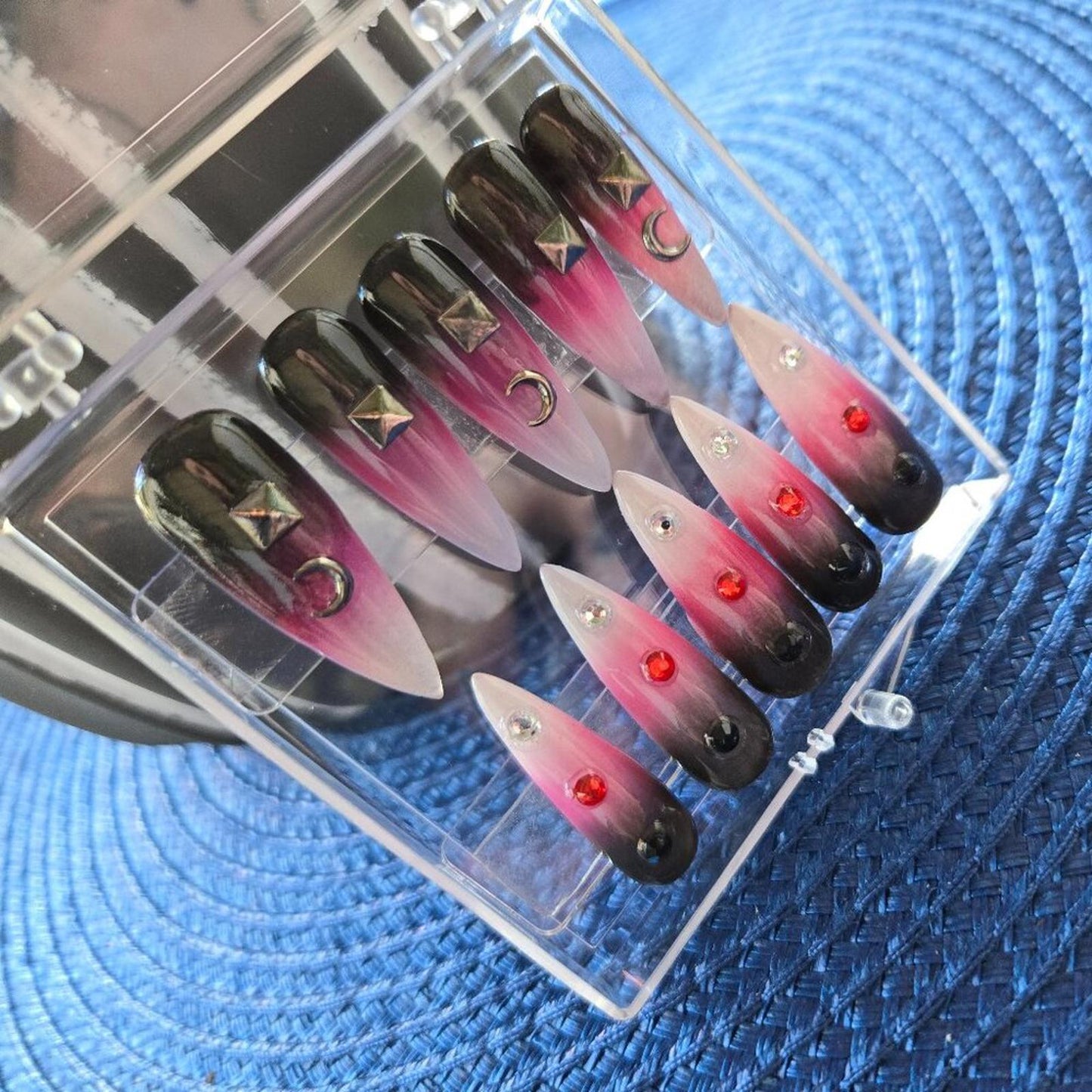 Gothic ombre stiletto press on nails with gems