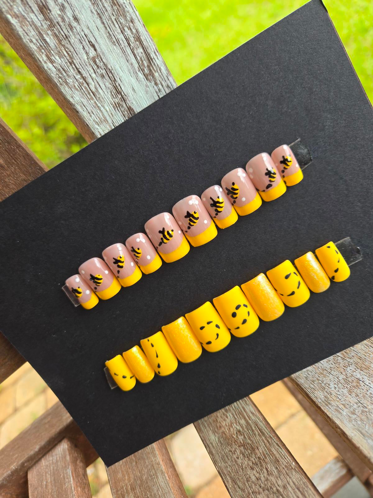 Honey bumble bee french tip nails custom made