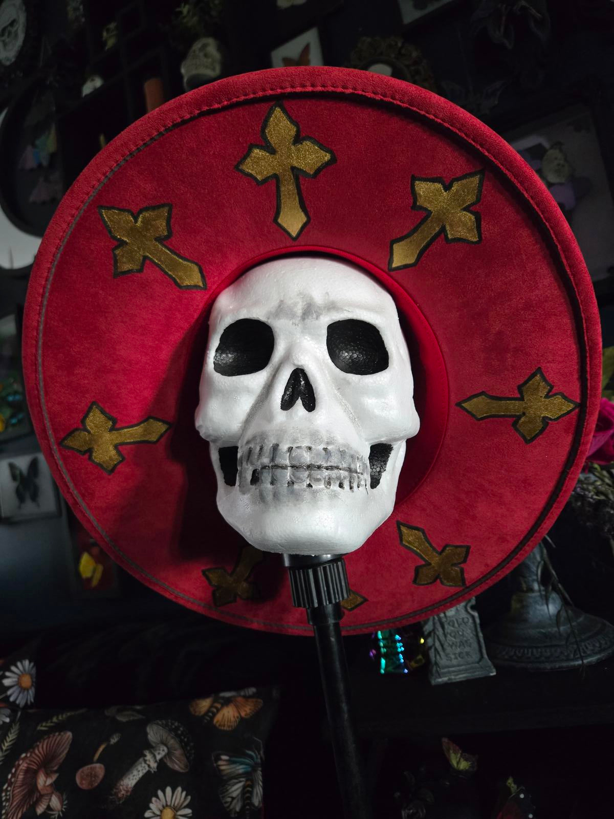 Gothic cross hand painted wide brim hat