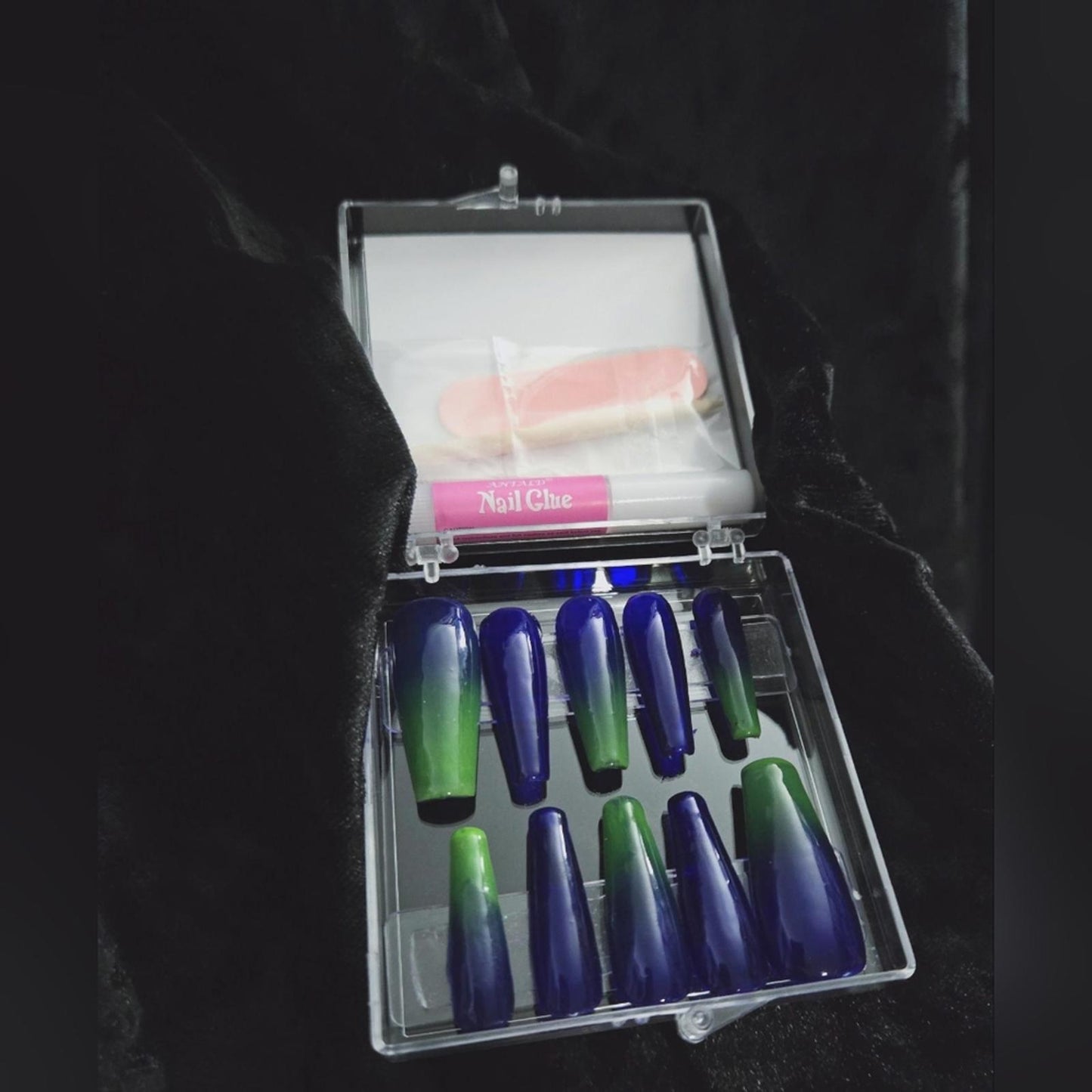 Ombre blue green Press on nails set of 10