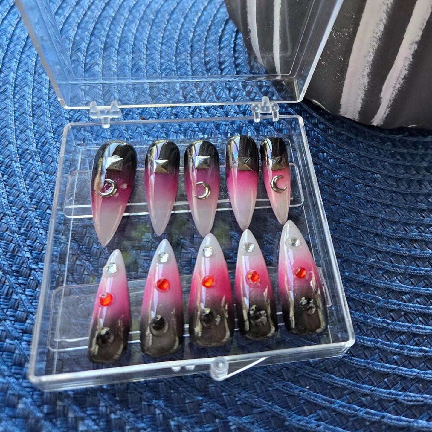 Gothic ombre stiletto press on nails with gems