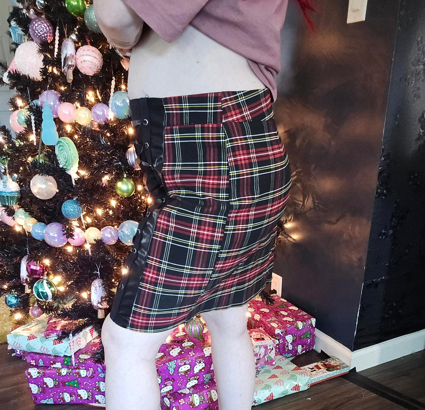 Lace up punk plaid skirt NWT