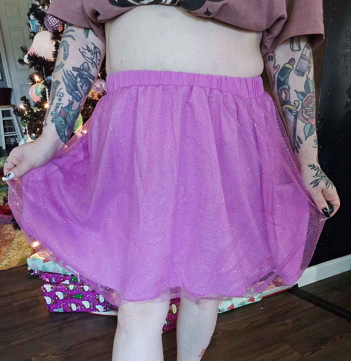 Purple glitter tulle mini skirt