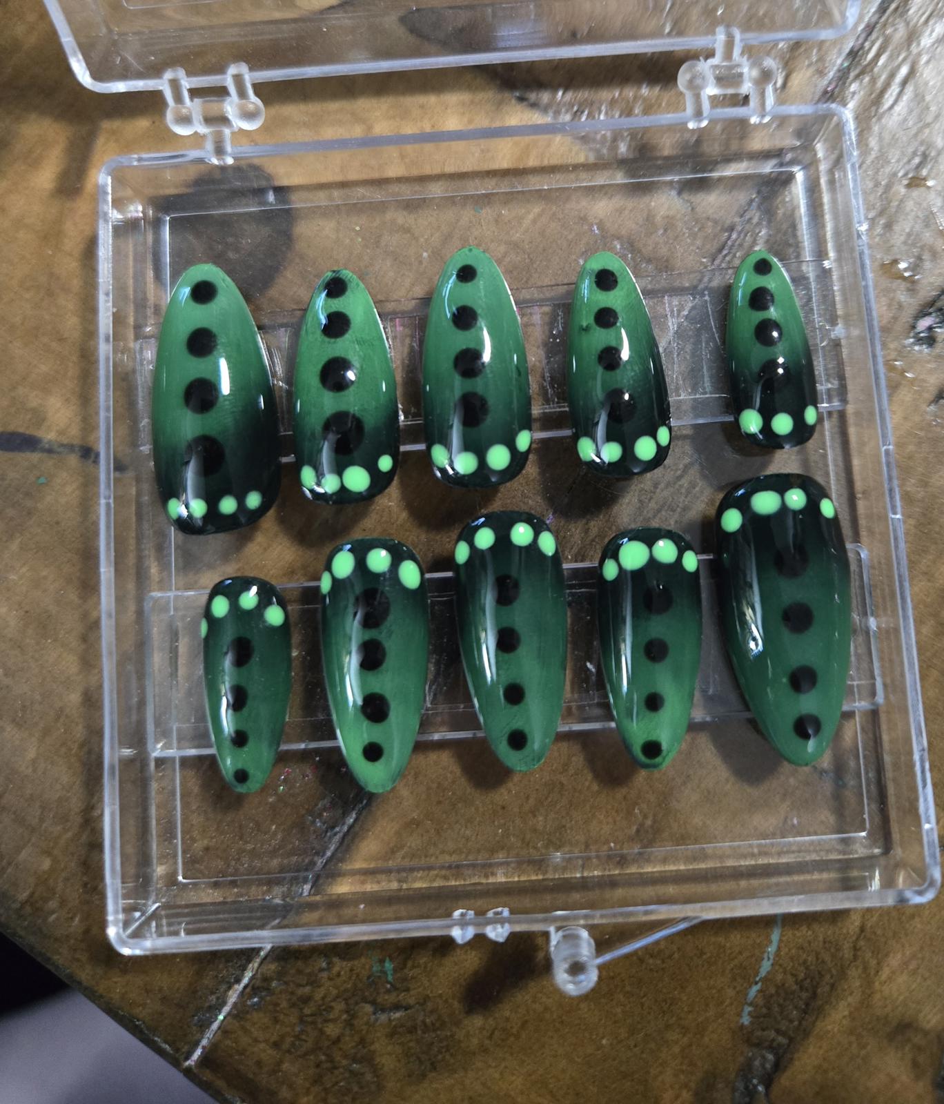 Ombre green dotted nails custom made