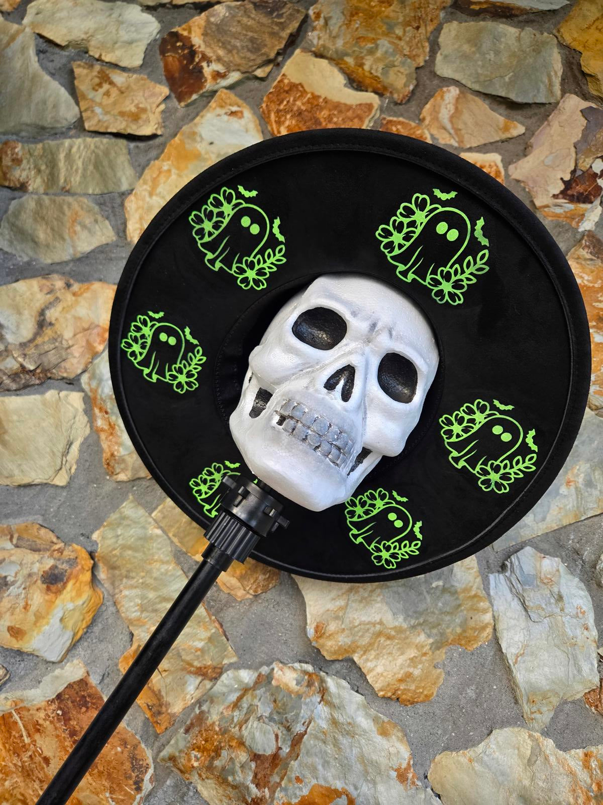 Black and neon ghost vegan wide brim fedora hat witchy goth