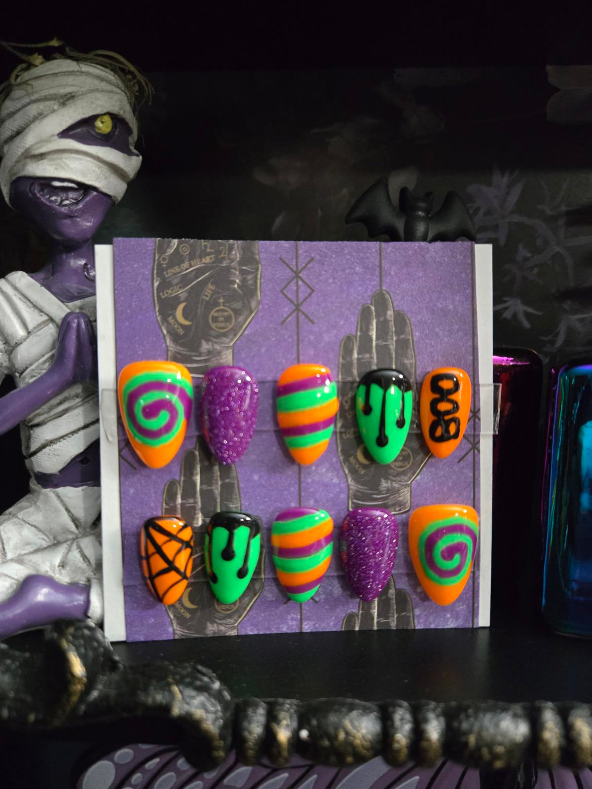 Multicolor halloween press on nails custom made