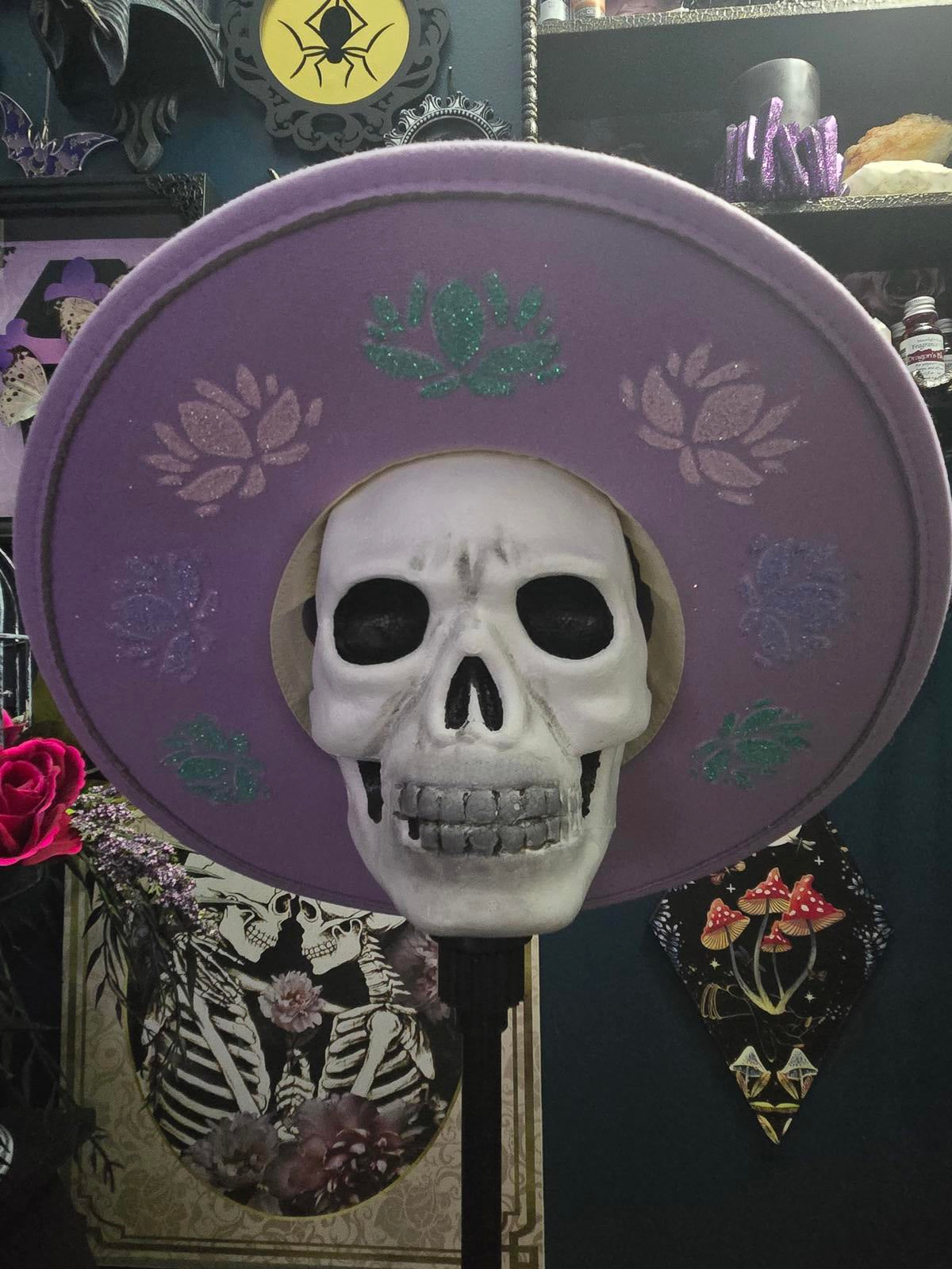 Lilac vegan suede wide brim fedora hat with glitter succulents