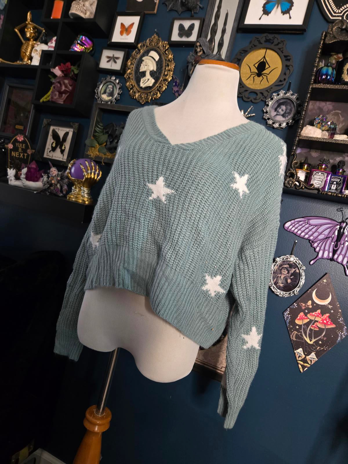Teal cable knit star sweater