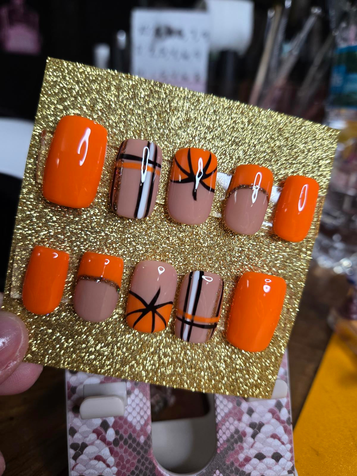 Fall pumpkin and plaid press on nails custom made