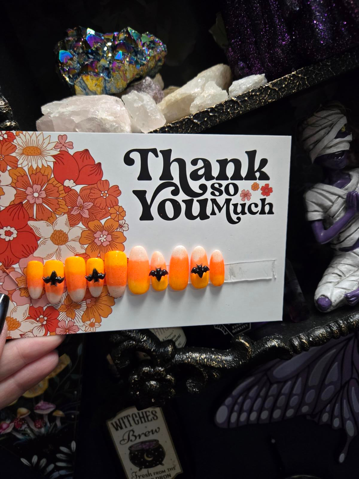 Candy corn oval press on nails handmade Halloween Fall