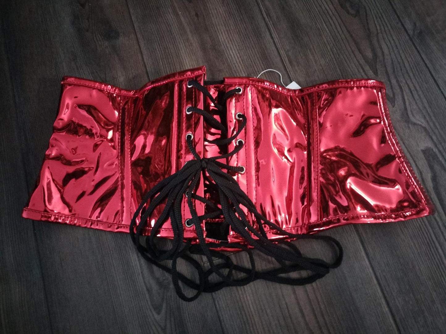 NWT Red shiny metallic lace up corset sexy