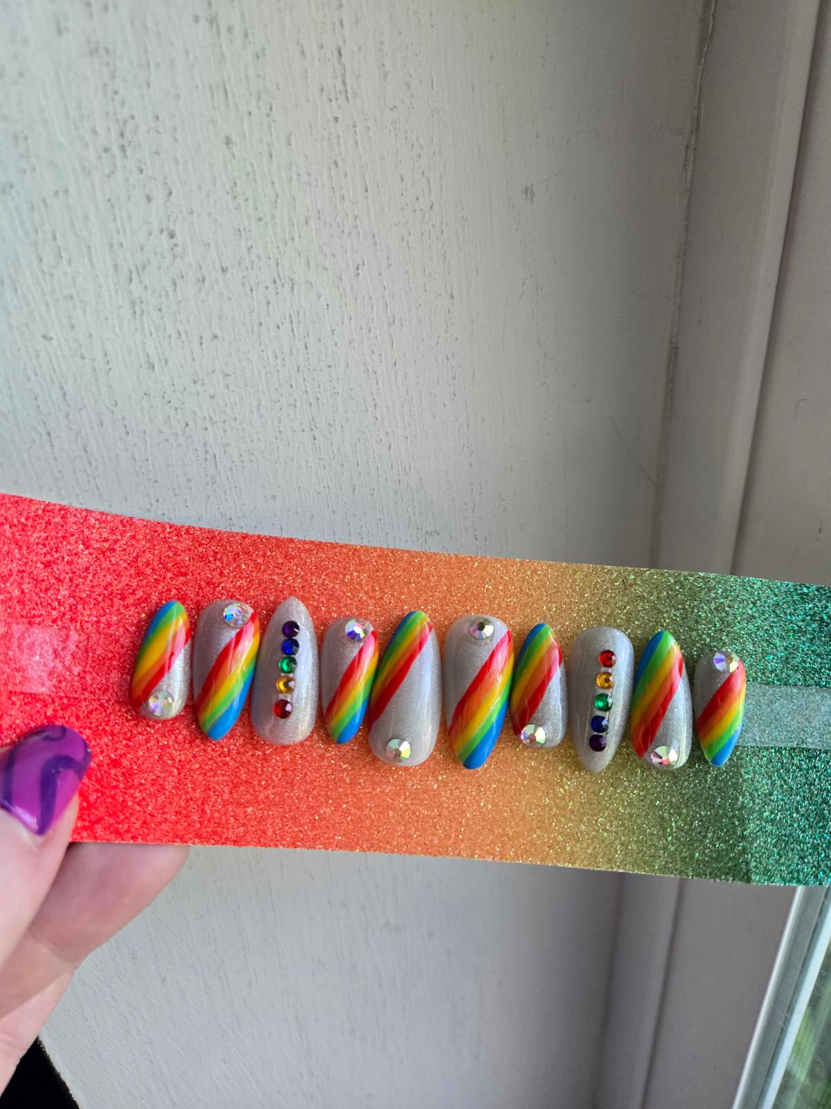 Pride rainbow press on nails custom made