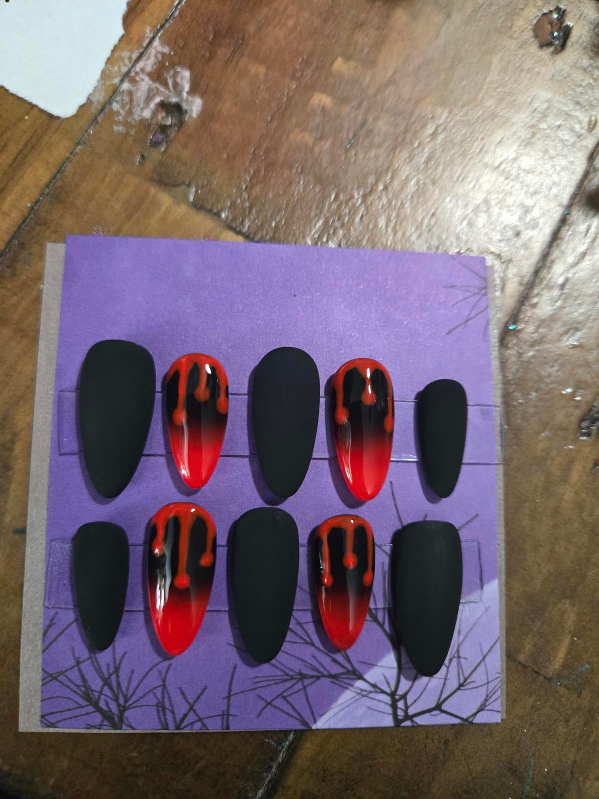Gothic ombre vampy blood drip press on nails custom made