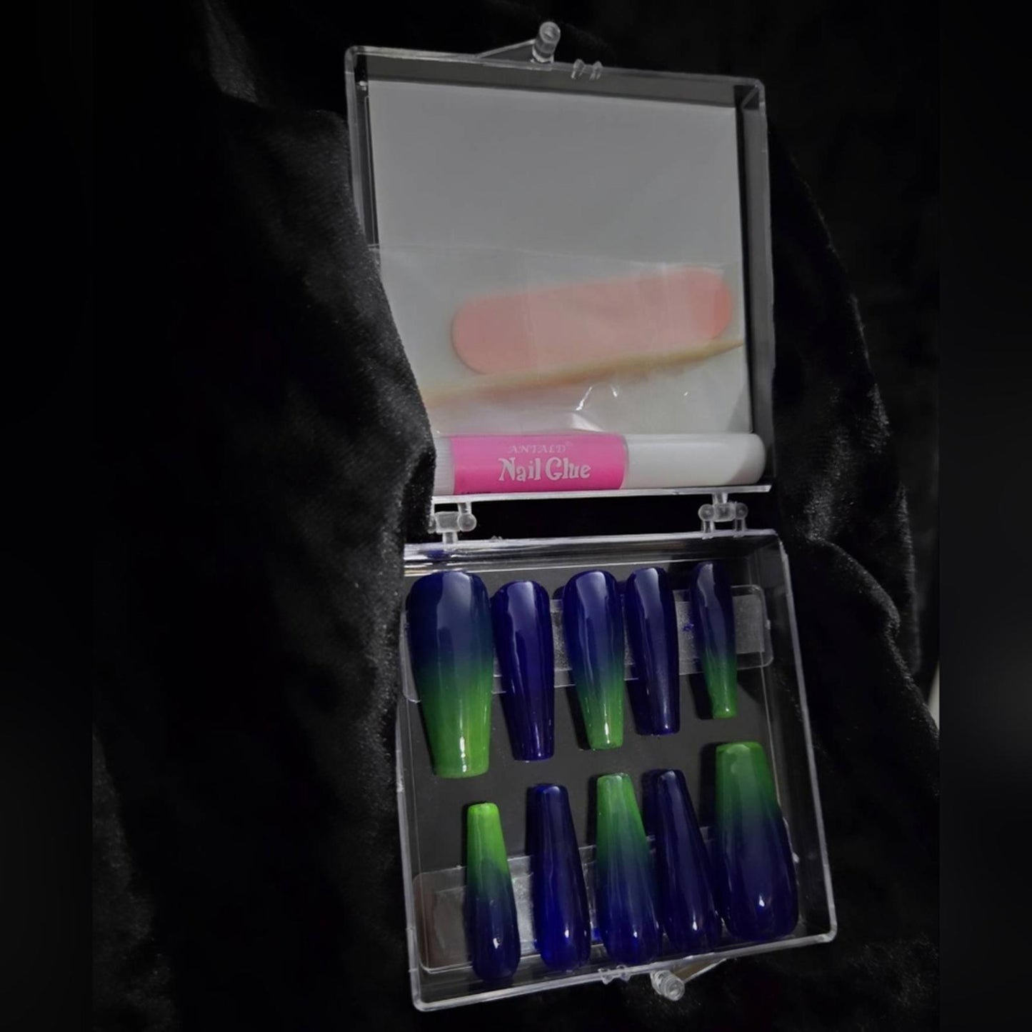 Ombre blue green Press on nails set of 10