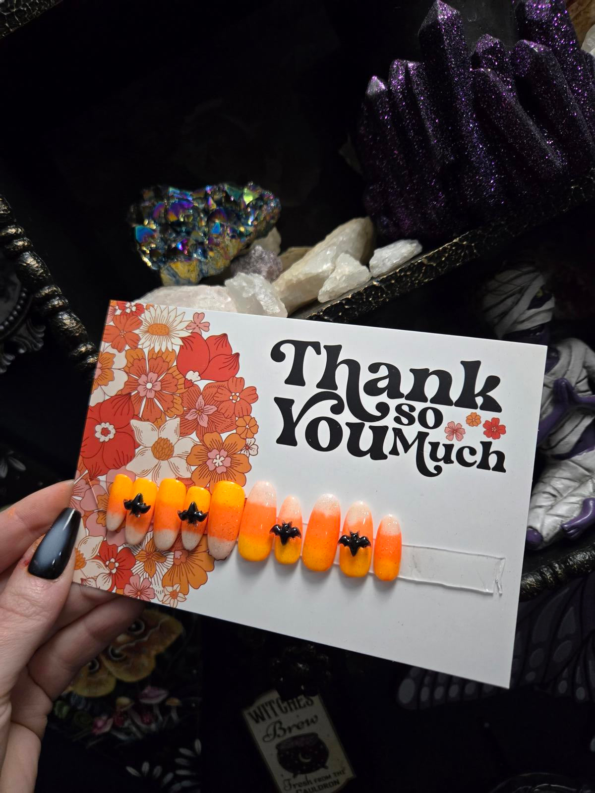 Candy corn oval press on nails handmade Halloween Fall