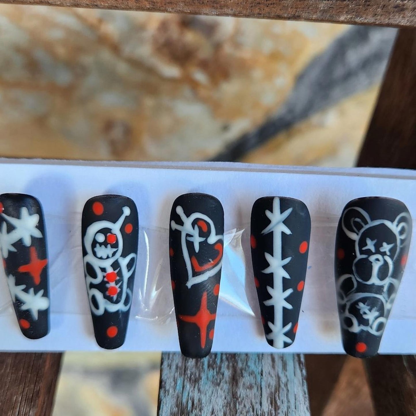 10 piece matte custom hand painted VOODOO gothic press on nails