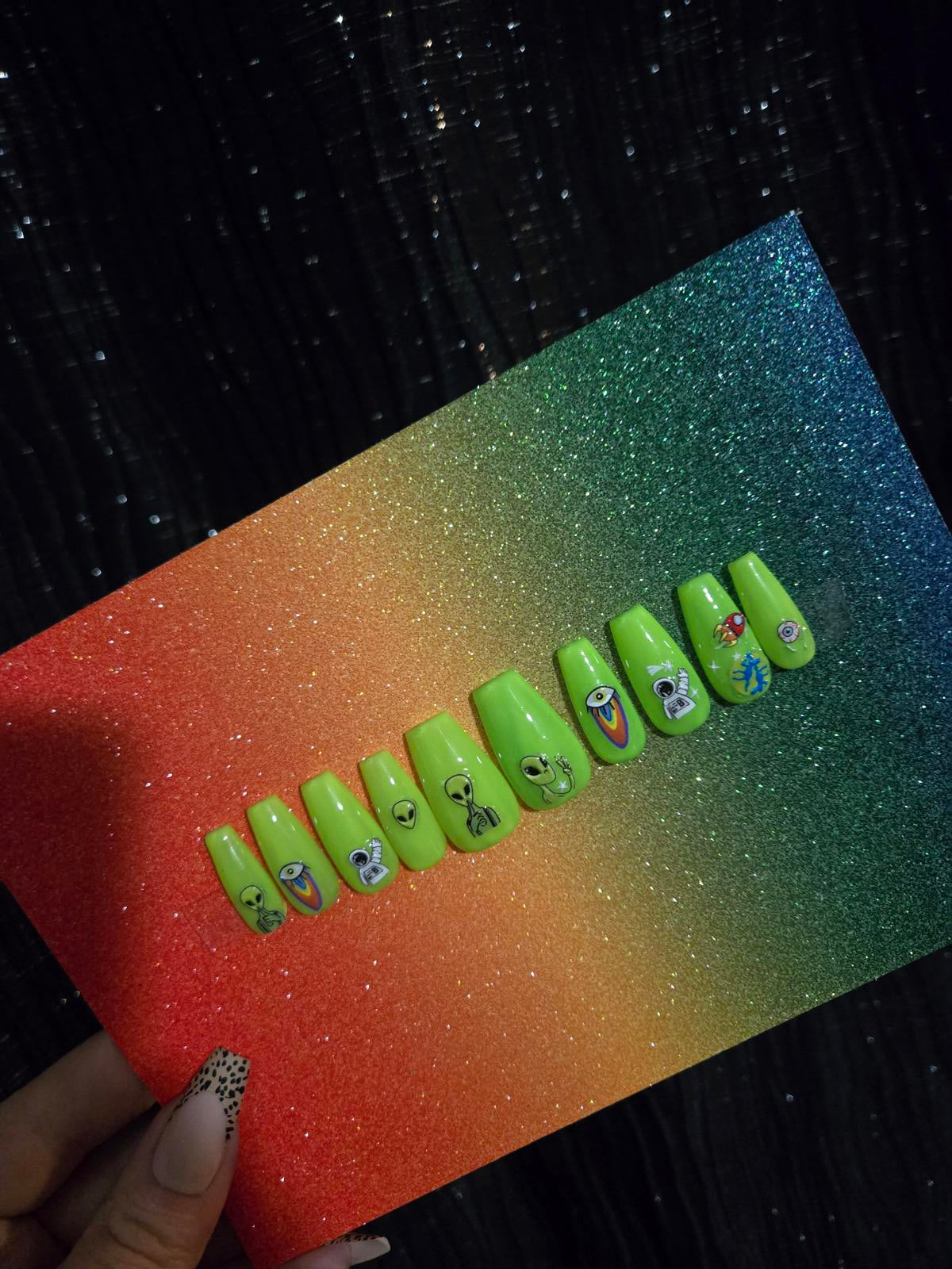 Colorful Alien Press-On Nails handmade made to order