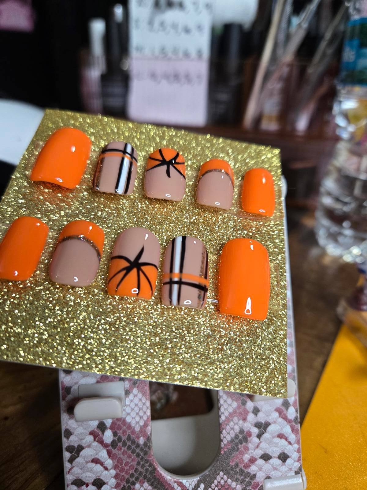 Fall pumpkin and plaid press on nails custom made