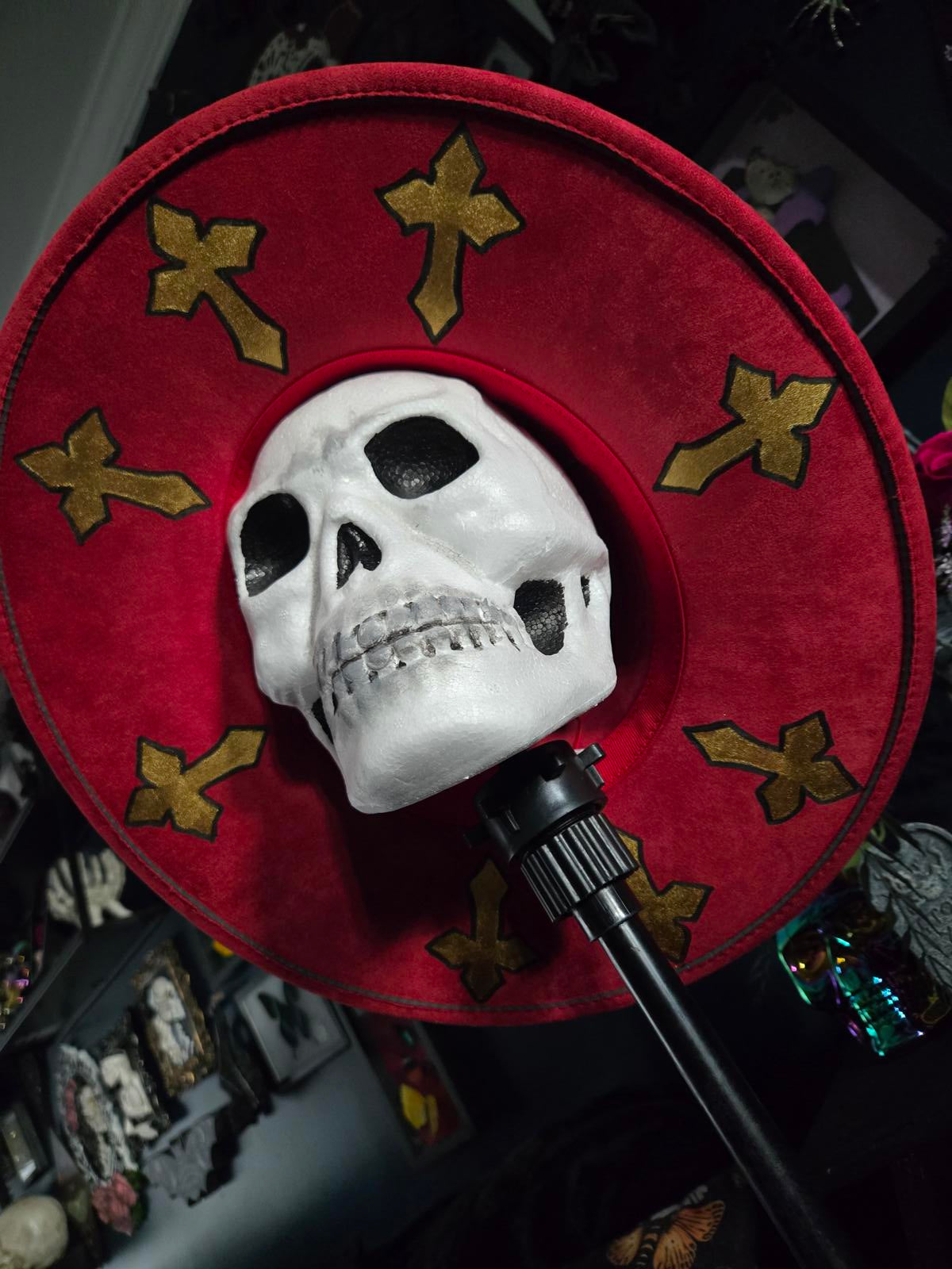 Gothic cross hand painted wide brim hat