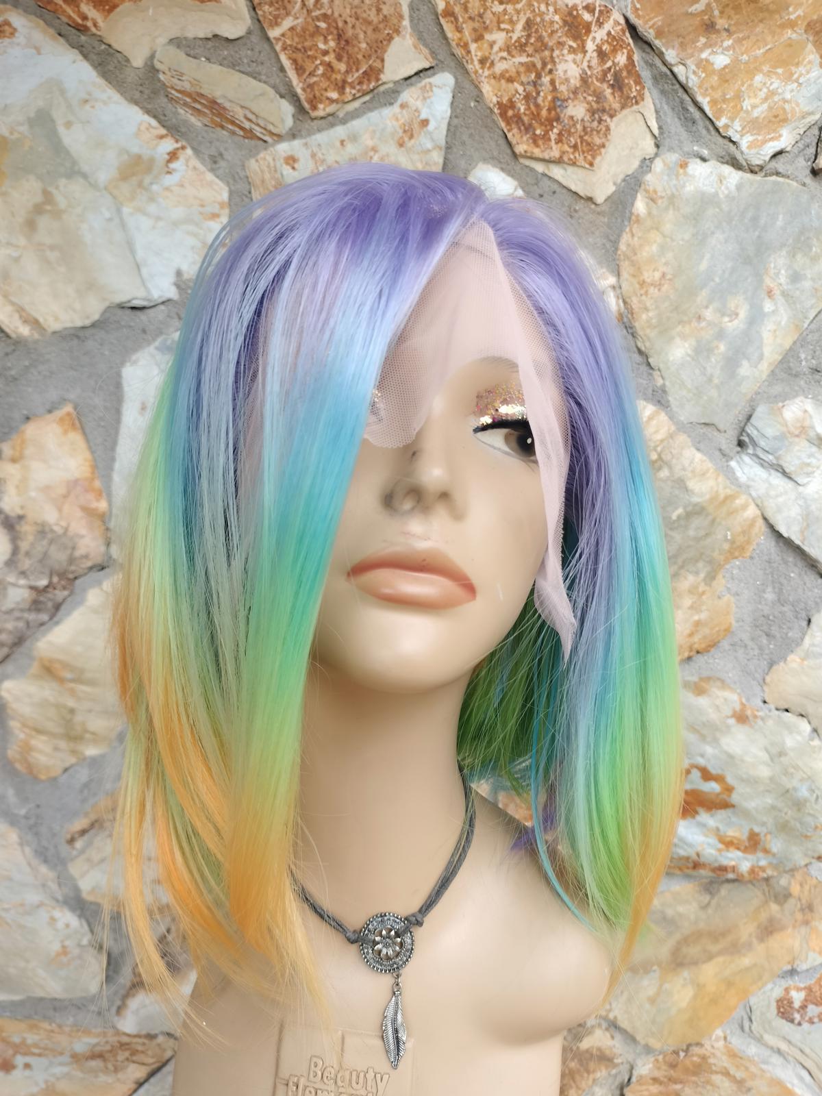 New short rainbow bob lace front wig