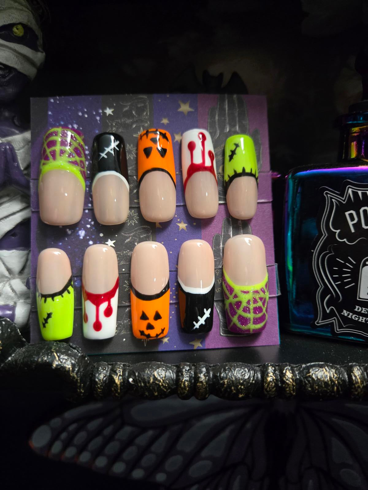 Halloween design french tip press on nails custom made