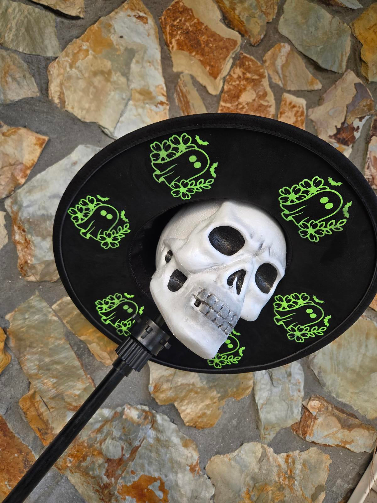 Black and neon ghost vegan wide brim fedora hat witchy goth