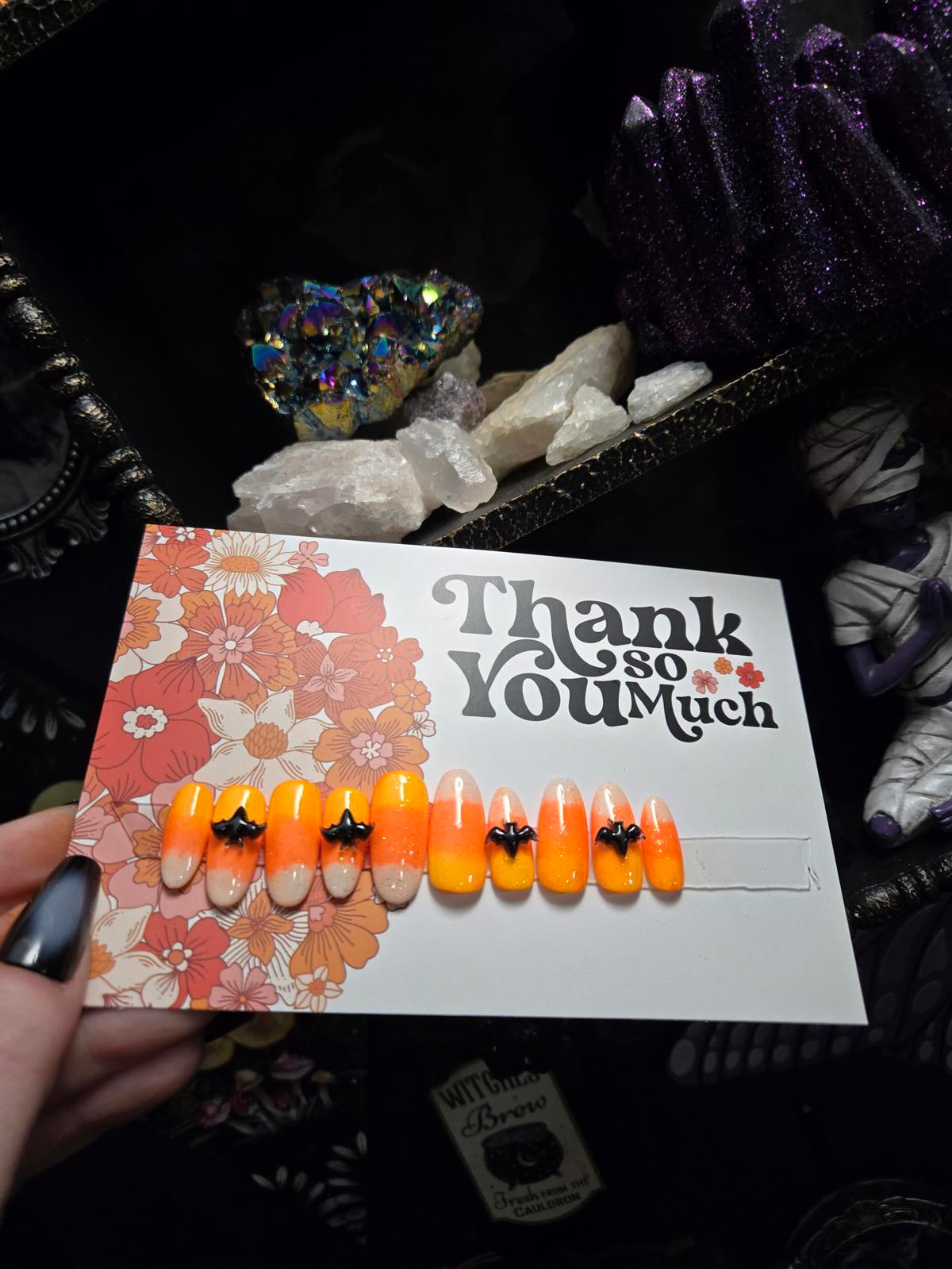 Candy corn oval press on nails handmade Halloween Fall