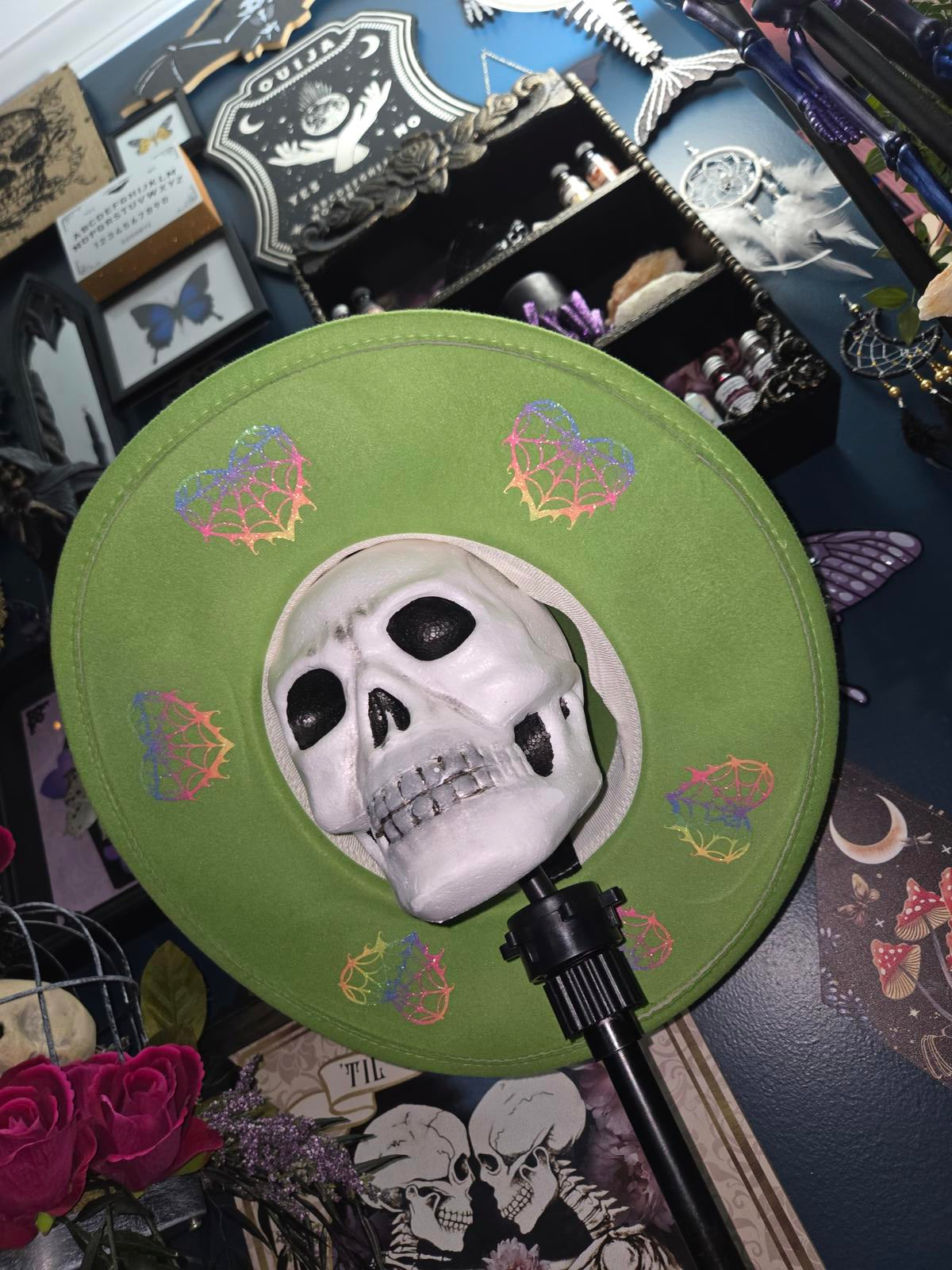 Spiderweb heart rainbow wide brim fedora hat
