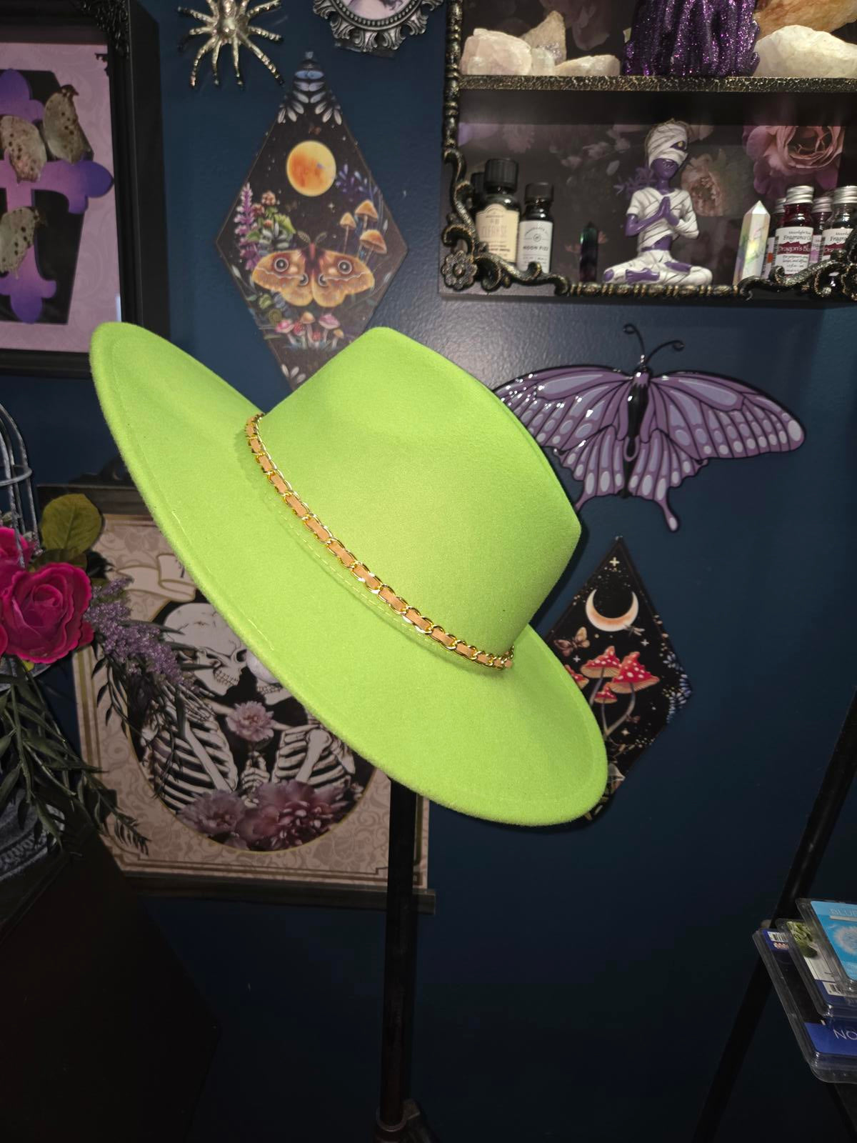 Spiderweb heart rainbow wide brim fedora hat