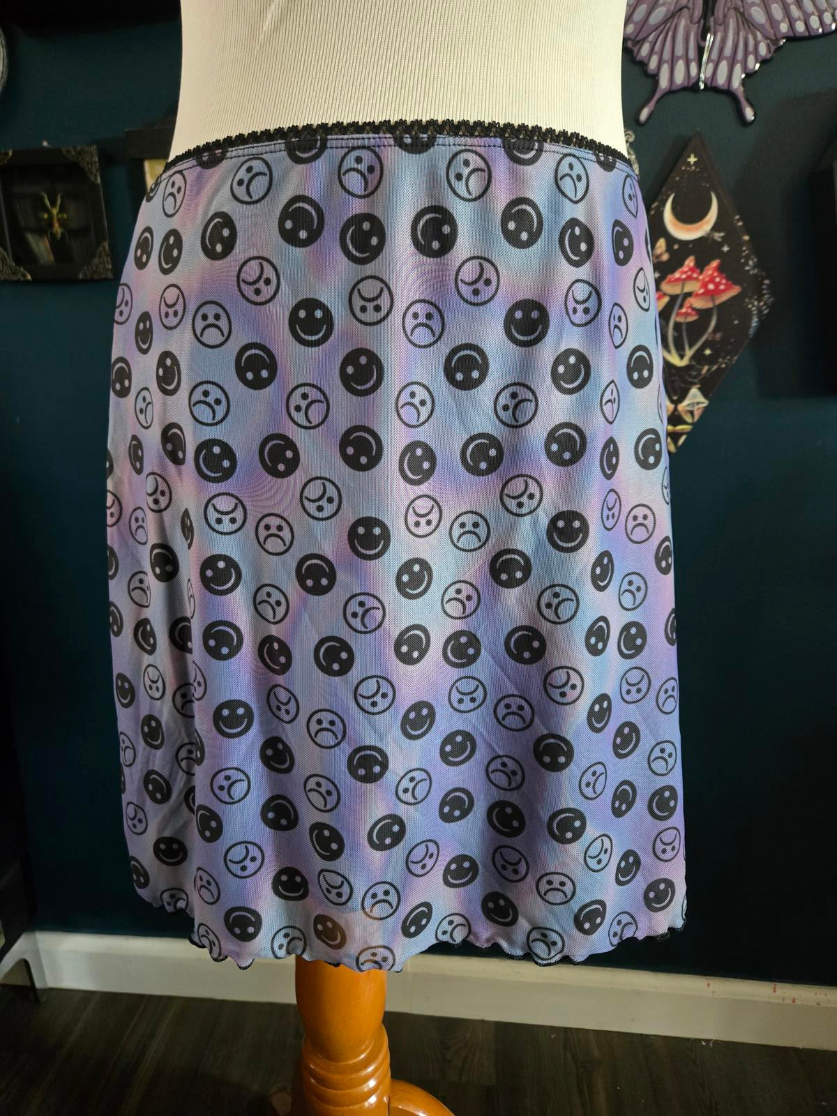 Horoscopez smiley frown face mesh mini skirt