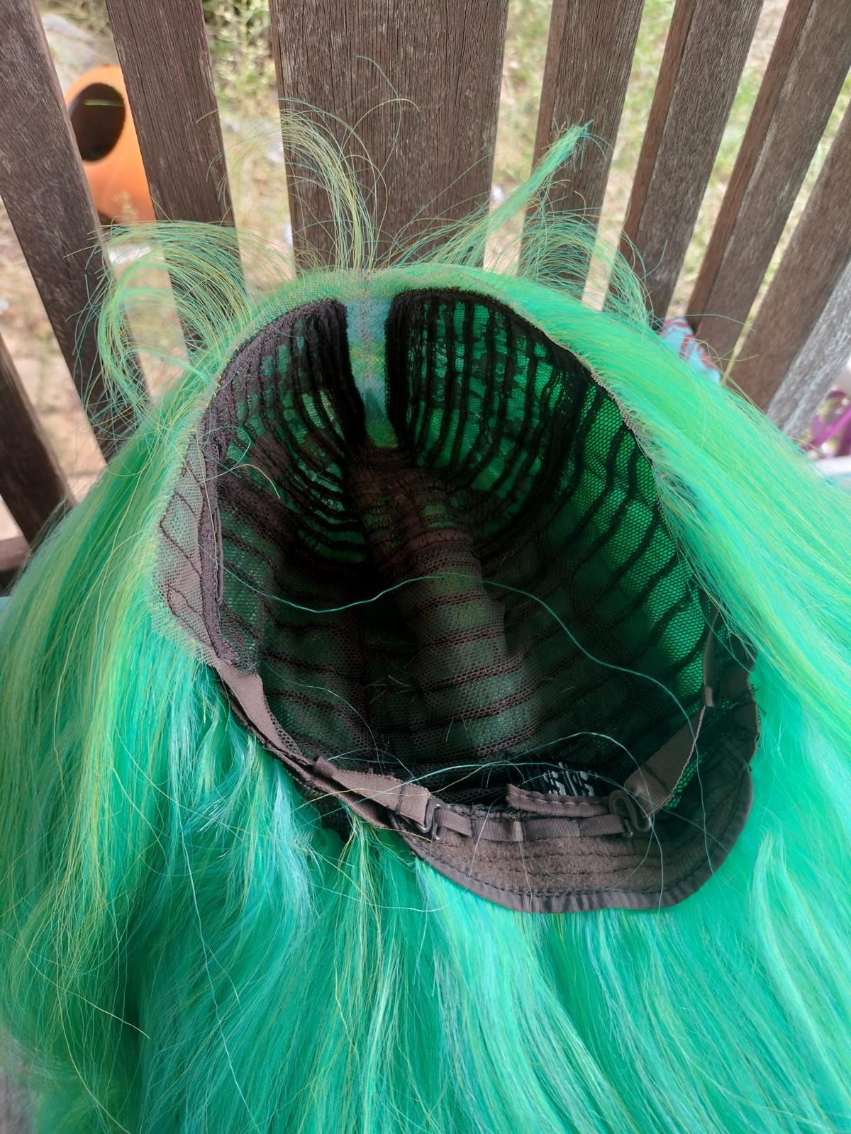 Turquoise and seafoam green wavy lace front wig