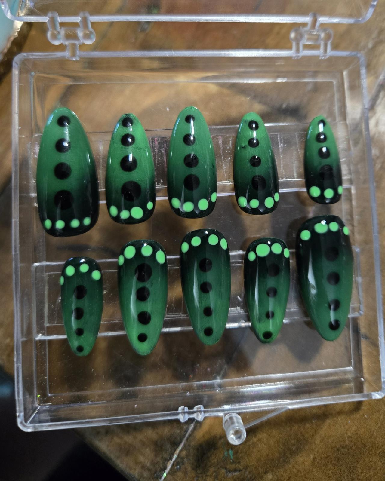 Ombre green dotted nails custom made