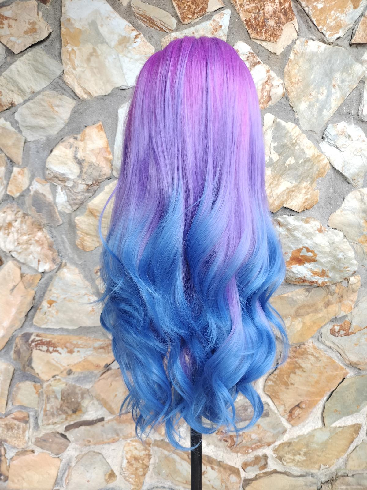 Stunning purple and blue wavy lace front wig