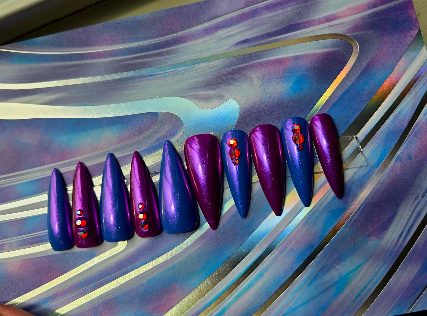 Metallic chrome stiletto nails custom made