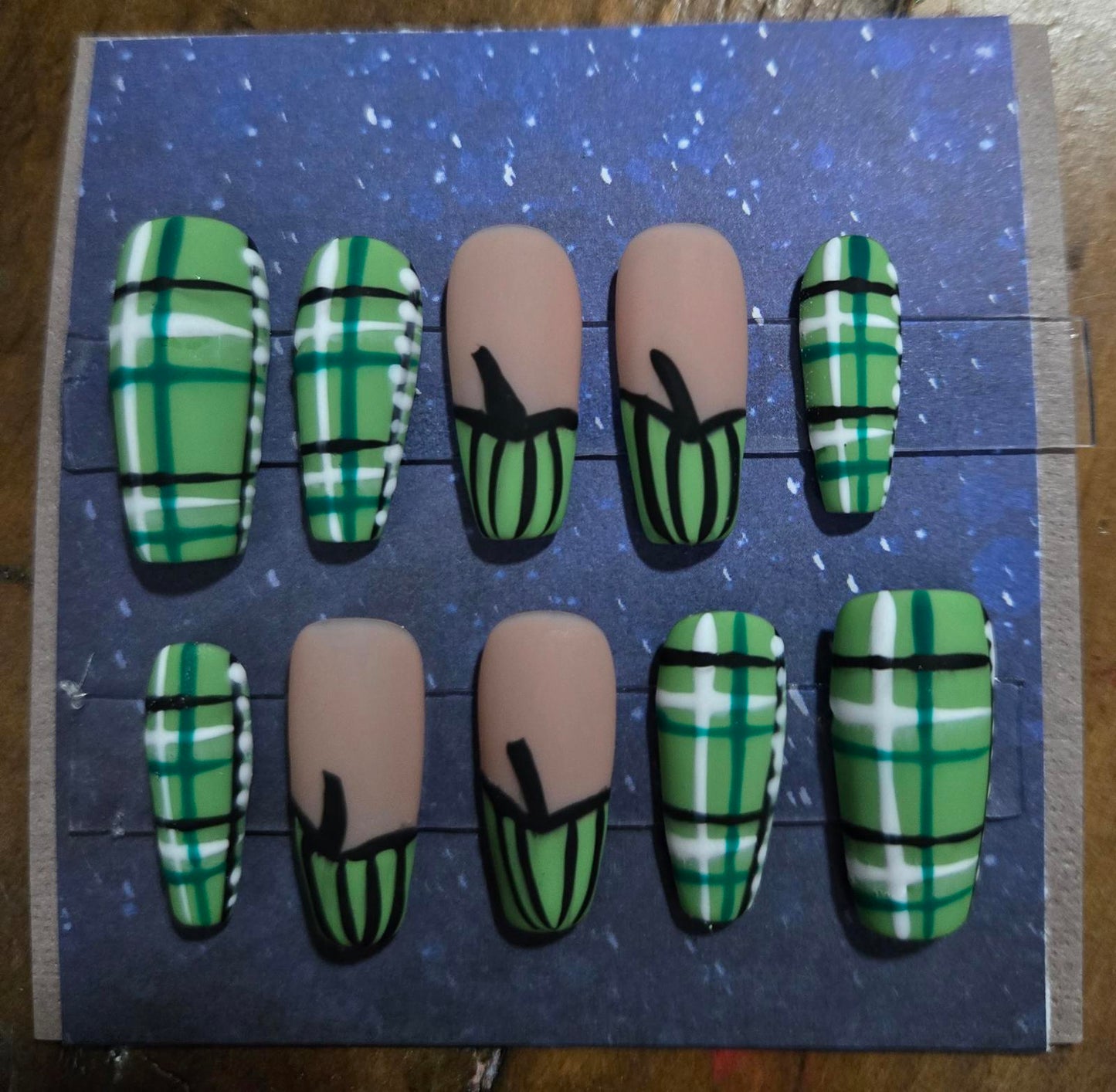 Flannel and pumpkins matte fall press on nails custom made