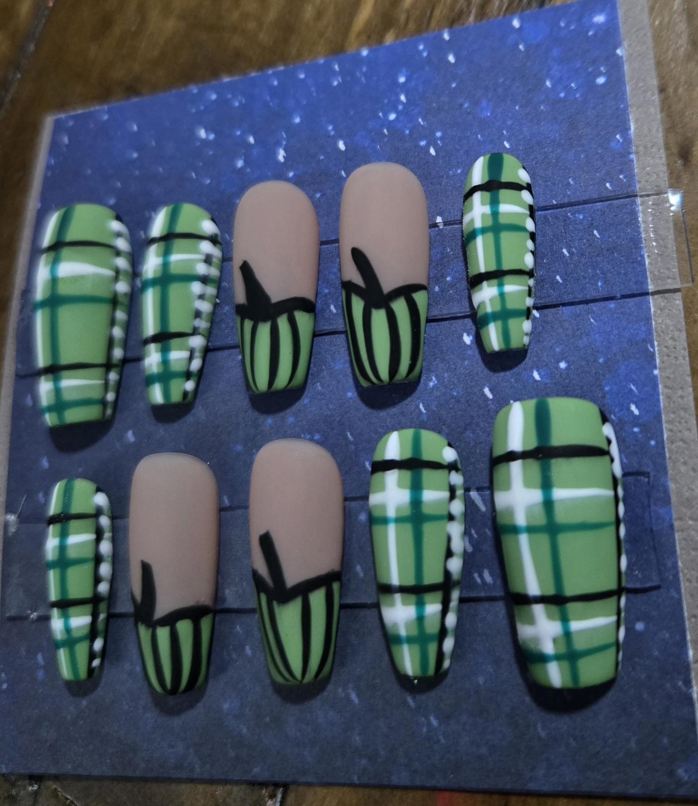 Flannel and pumpkins matte fall press on nails custom made