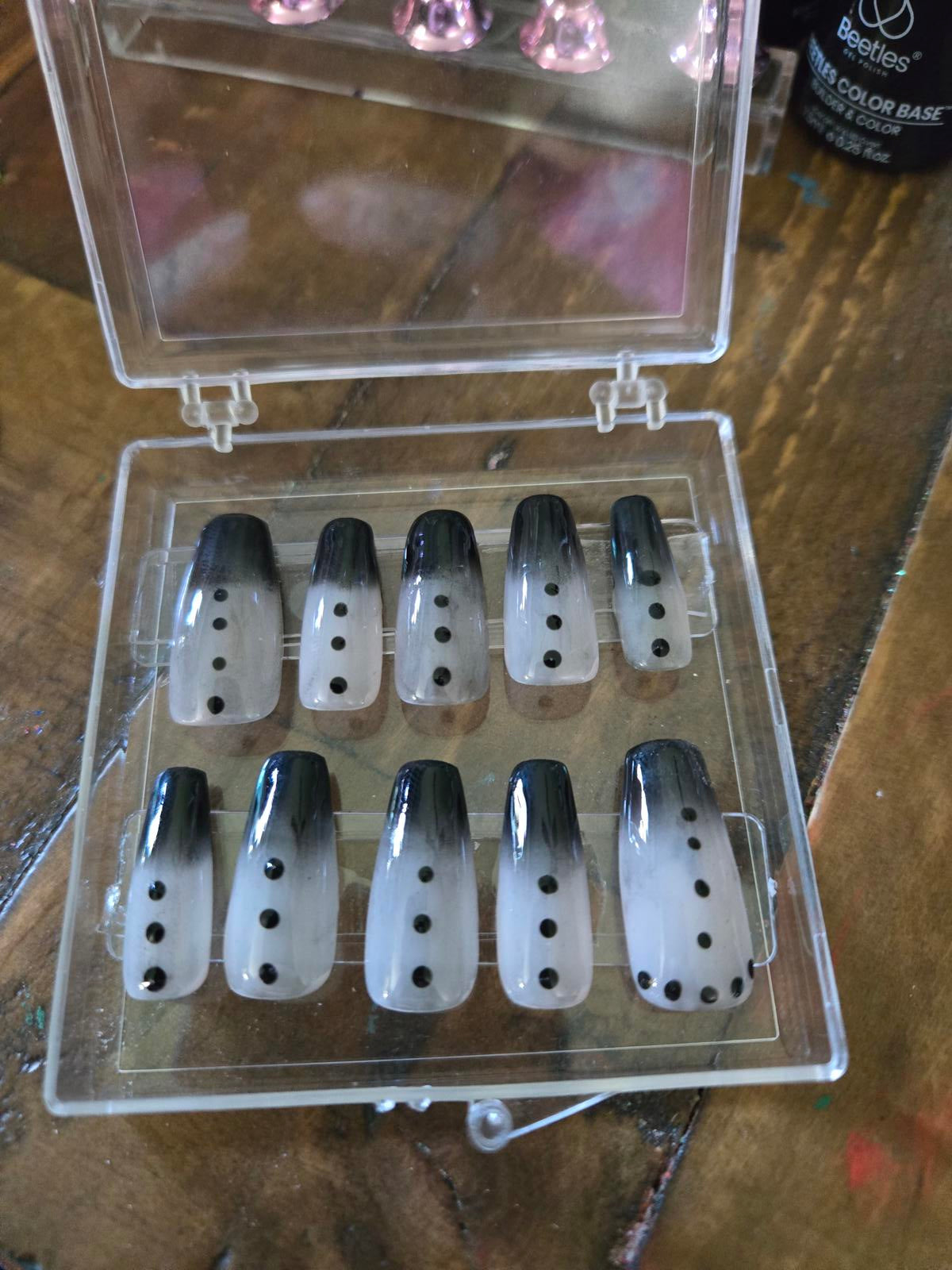 Ombre black dotted nails custom made